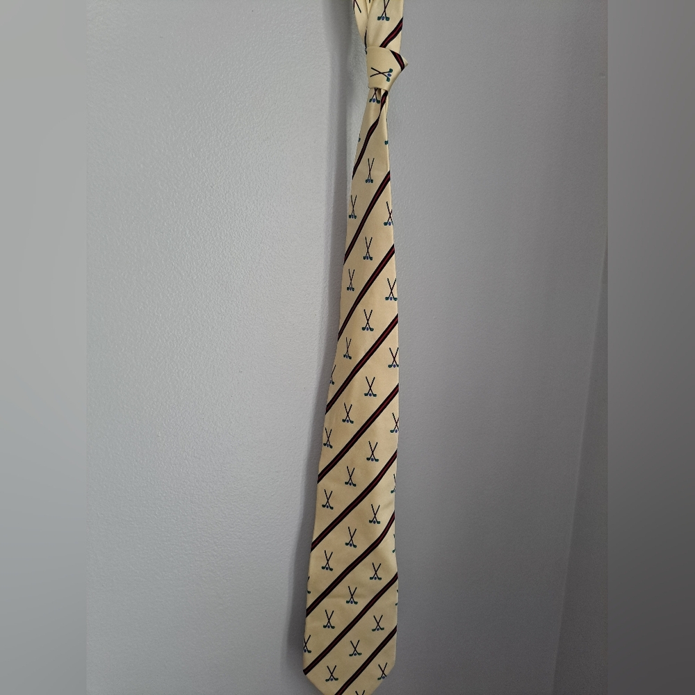 The Silk Connection Vintage Lacrosse 100% Silk Cream Tie 7578712